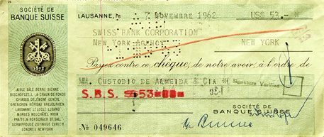 «Société de Banque Suisse/Swiss Bank Corporation, 1962, check»